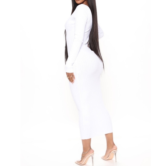 Kali "Pure White" Ribbed Midi Sweater Dress - Picture 4 of 5